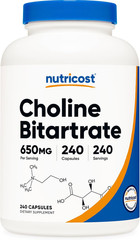 Nutricost Choline Bitartrate 650Mg, 240 Vegetarian Capsules – Non-Gmo, Vegetaria