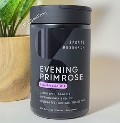 Sports Research Evening Primrose Cold Pressed Oil 1300mg 120 Softgels Exp 06/28