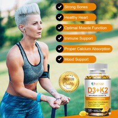 (2 Bottles) Vitamin K2 (MK7) D3 5000 IU Supplement, BioPerine Capsules, Immune