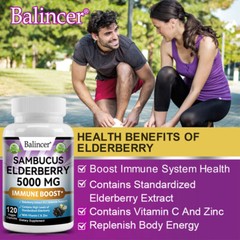 Elderberry 5000mg 120 Capsules For Immune System Health Contains Vitamin C Zinc
