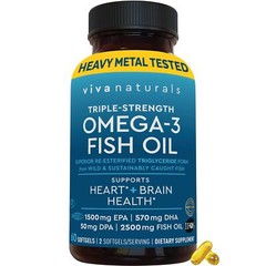 Viva Naturals Triple Strength Omega 3 Fish Oil 2500mg 60 Pescatarian Softgels