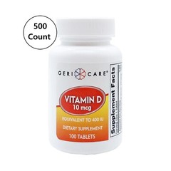 Vitamin D3 10 mcg 400 IU Tablet Geri-Care Dietary Vitamin Supplement, 500 Tabs