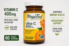 MegaFood Ultra C 400mg Vitamin C Dietary Supplement 60 Tablets Glass Bottle