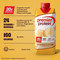 Premier Protein Shake, Bananas & Cream, 30g Protein, 11 Fl Oz, 4 Ct..
