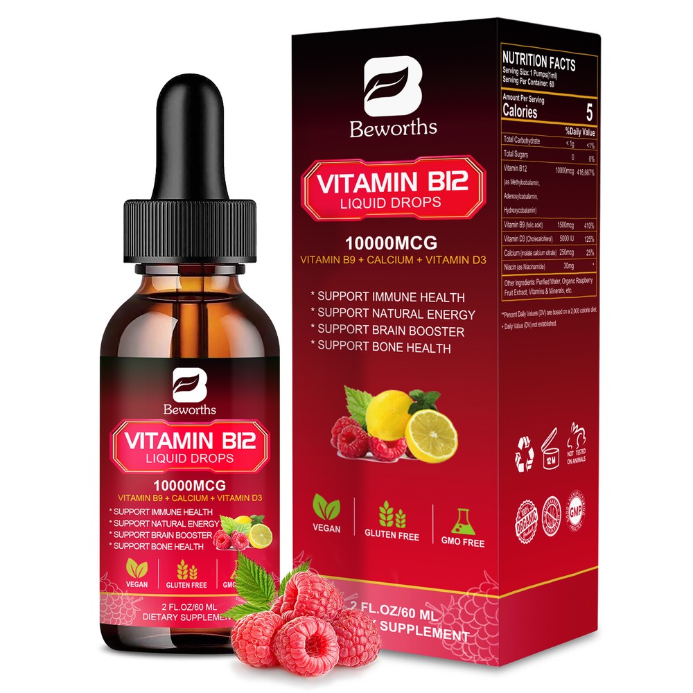 High-Strength 10000mcg Vitamin B12 Liquid Drops 60ml Methylcobalamin Supplement