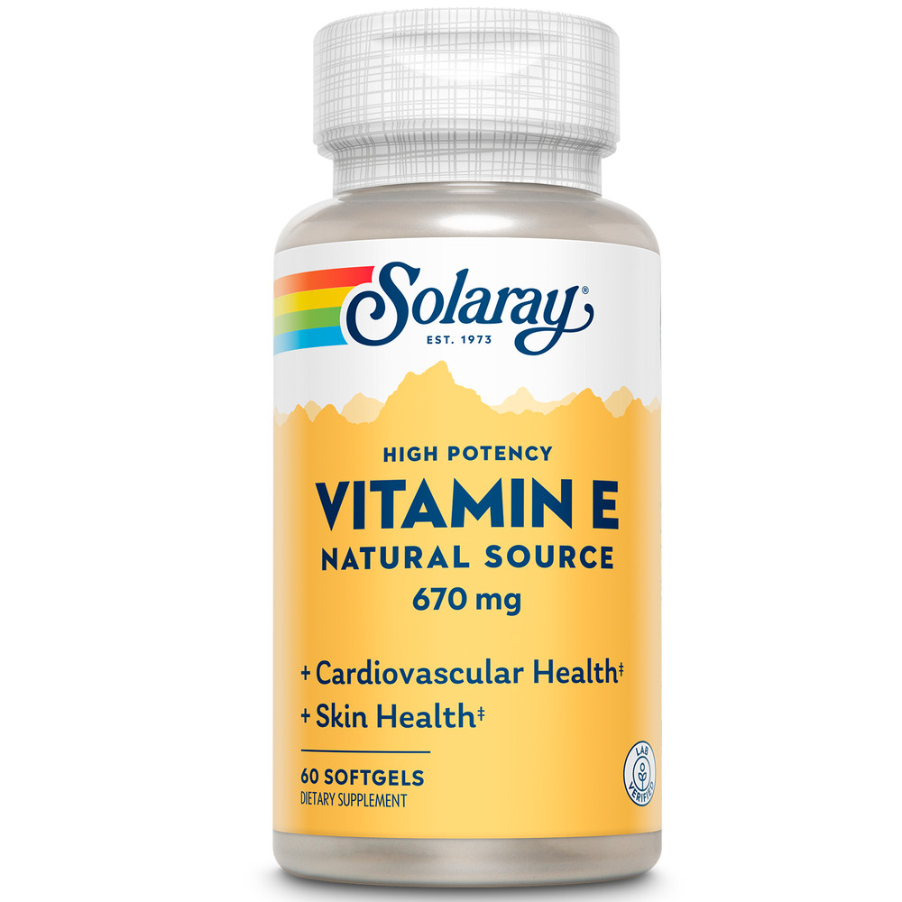 Solaray Vitamin E, d-Alpha Tocopherol 1000IU | Lab Verified | 60 Softgels