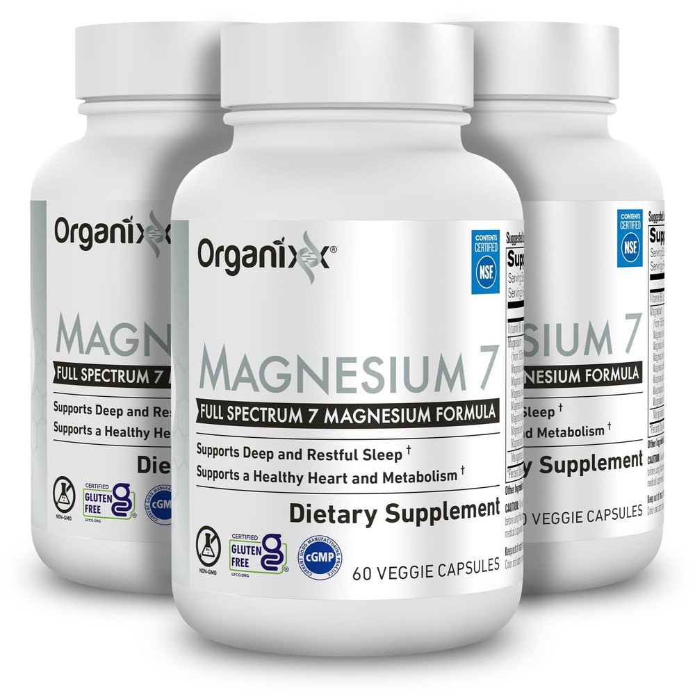 Organixx Magnesium 7 Supplement, Natural 60 Count (Pack of 3)