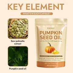 Pumpkin Seed Oil 3000mg Softgels | Cold Pressed Virgin | Saw Palmetto | 180Count