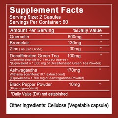 Quercetin with Bromelain & Zinc 1000mg per Serving, 120 Vegetarian Capsules