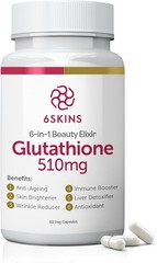 6SKINS 6-in-1 Beauty Elixir w/ Liposomal Glutathione 510mg – 4X Absorption 60ct.