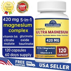 Vitamin B6 + Magnesium Complex Supplement 420mg, 120 Veggie Capsules – 60 Days