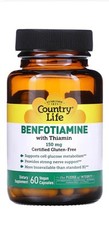 Country Life Benfotiamine with Thiamine B1 150 mg 60 Veg Caps Gluten-Free, 9/26