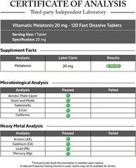 Natural Berry Flavored Melatonin 20 mg Tablets – 120 Count for Sleep Cycles