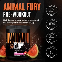 Animal Fury Pre Workout Powder – Watermelon 350mg Caffeine BCAA Amino Acids 2…