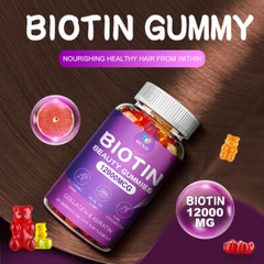 Vitamatic Biotin Gummies 12000 Mcg for Stronger Hair Skin Nails 60 Vegan Gummies