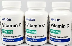 Major Vitamin C 250 mg Ascorbic Acid 100ct -3 Pack -Exp Date 12-2024