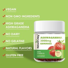 Nature’s Key Ashwagandha Gummies, 3000mg High Potency 60 Count (Pack of 1)