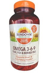 Sundown Triple OMEGA 3-6-9 Soft Gels Flax, Fish Borage Oil, 200 Count, Exp 07/26