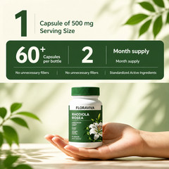 Floraviva Rhodiola Rosea 500mg Adaptogen Capsules Stress Relief Energy Focus