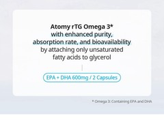 Atomy rTG Omega-3 EPA DHA 180 Softgels Vitamin E High Bioavailability Patented