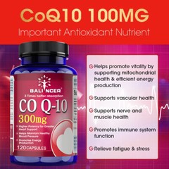 CoQ10 – Co Enzyme Pure Ubiquinone CQ10 Of Coenzyme Q10 300mg 30/60/120Vegan Caps