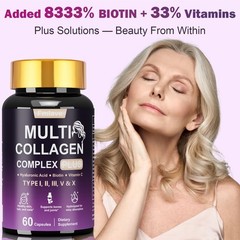 Multi Collagen Peptides Hydrolyzed Types I II III V X Supplement with Biotin Vc
