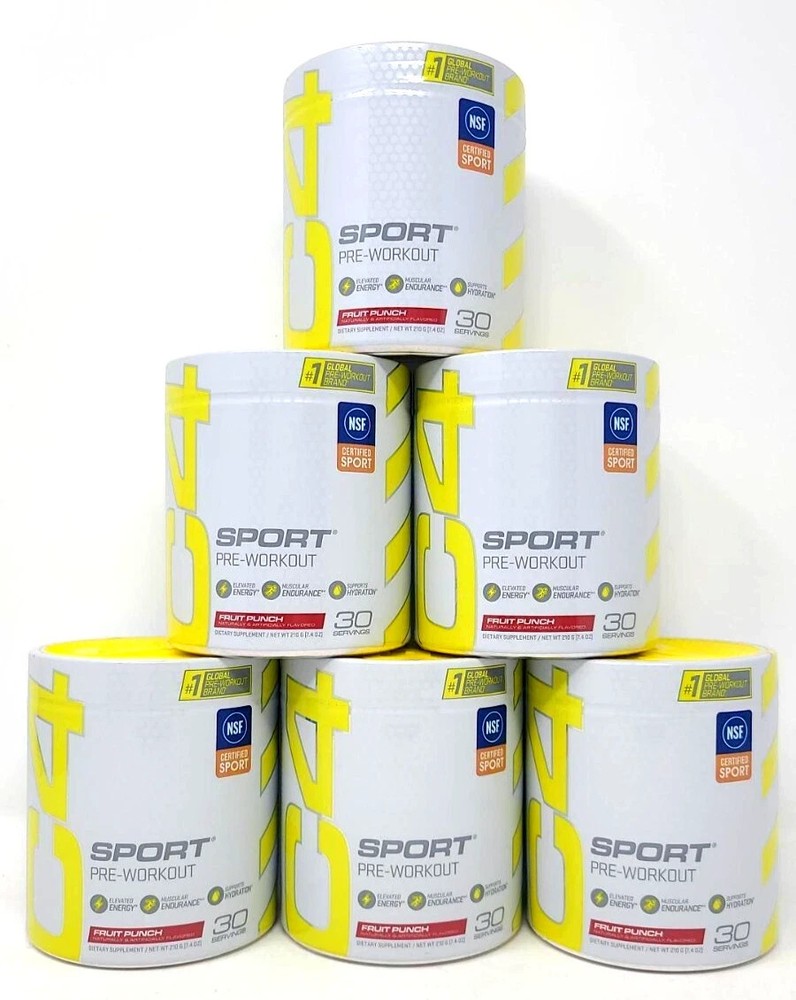 (6) Cellucor C4 Sport PRE-WORKOUT “FRUIT PUNCH” Powder 30 Servings Exp 04/2026