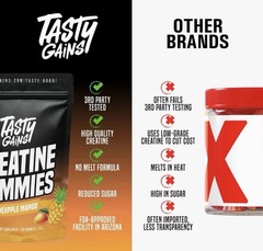 TASTY GAINS Creatine Gummies – 90g of 90 Count (Pack 1)