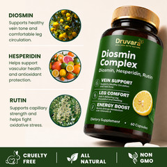 Druvara Diosmin Complex Supplement Vascular Health & Vein Support 60 Capsules