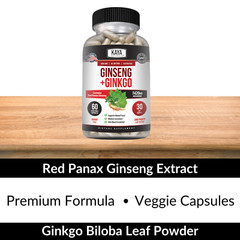 (2 Pack) Ginseng + Ginkgo for Brain Function, Blood Flow, Anti Inflammatory