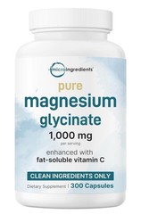 Pure Magnesium Glycinate 1,000mg, 300 Capsules | 100% Chelated Max Absorb Ex 27