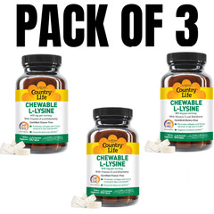 Country Life Chewable L-Lysine with Vitamin D & Elderberry – 60 Count (Pack of 3
