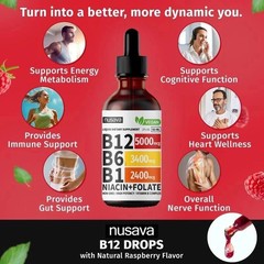 Nusava (2-Package) B12 Drops 5000mcg – Vegan Liquid Supplement – Raspberry