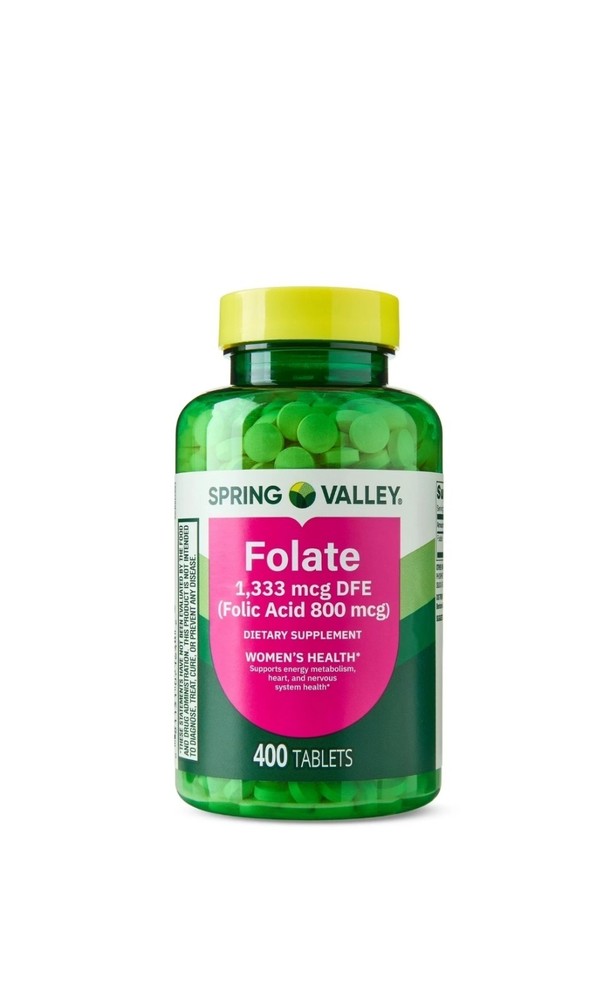 Spring Valley Folate 1,333 mcg DFE Folic Acid 800 mcg 400-COUNT SAME-DAY SHIP
