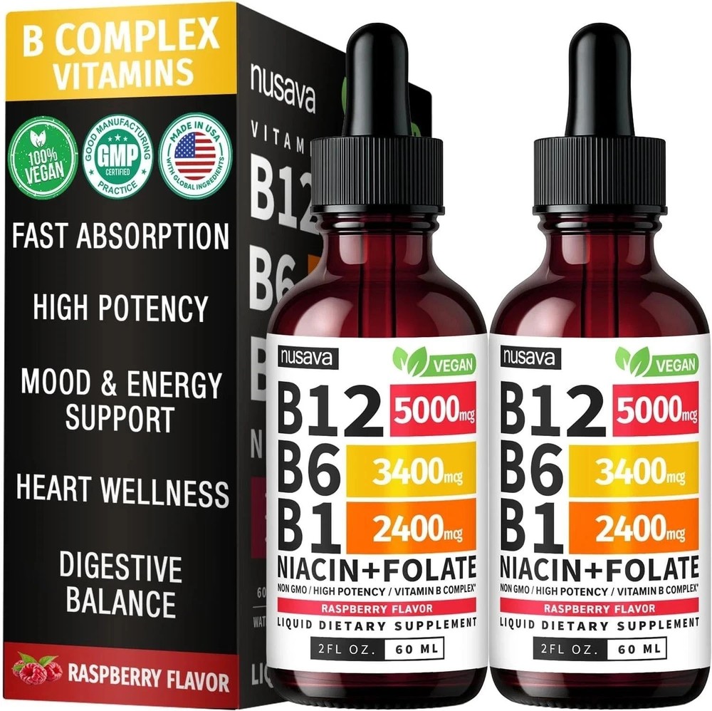 Nusava (2-Package) B12 Drops 5000mcg – Vegan Liquid Supplement – Raspberry