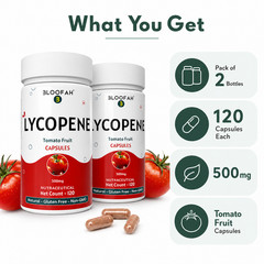 Lycopene 500mg Capsules Tomato Powder Antioxidant Wellness 120 Count Pack 2