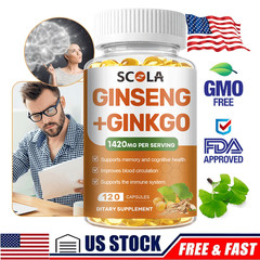 Ginkgo Biloba + Ginseng Extract Red Panax Focus Brain Memory Metabolism Booster