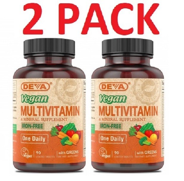 Deva Vegan Multivitamin & Mineral One A Day (Iron-Free), Vegetarian, (2 PACK)
