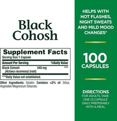 Nature’s Bounty Black Cohosh Root Herbal Menopausal Support 540mg 100 capsules