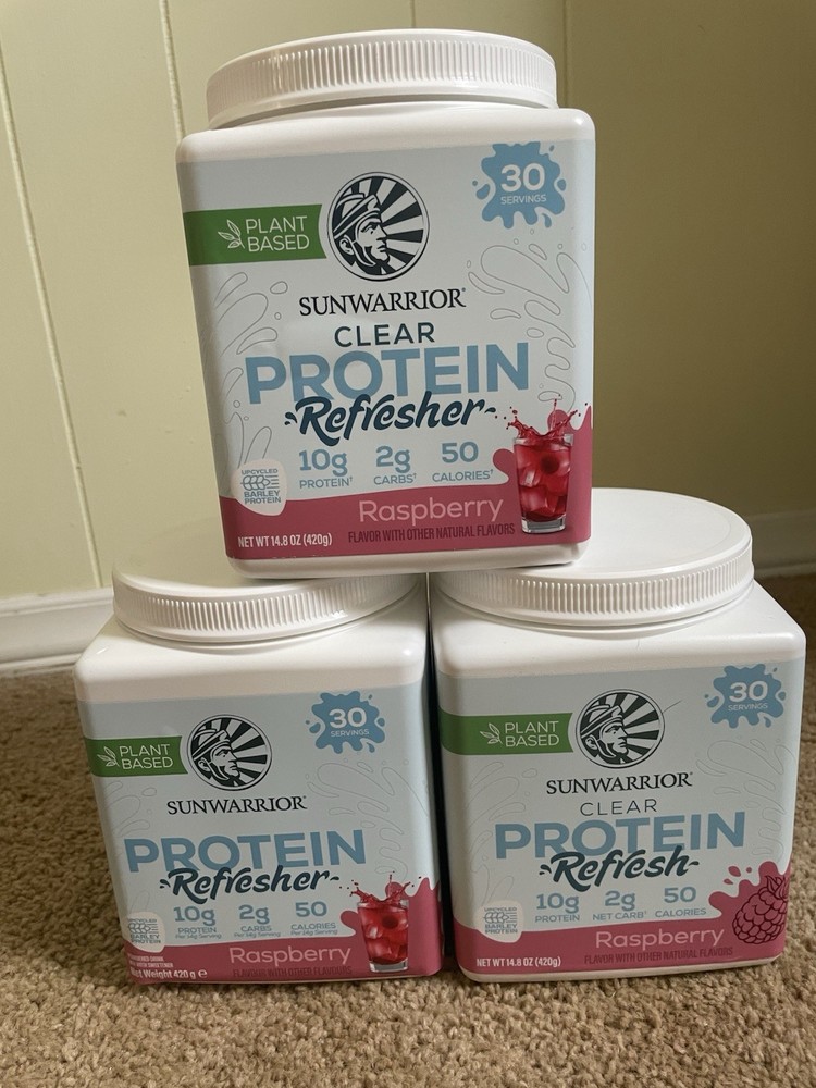 SunWarrior Plant Based Clear Protein Refresh Raspberry 14.8 Oz 30 Servings X3!!!