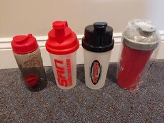 Protein shakers and funnels – various sizes and colors