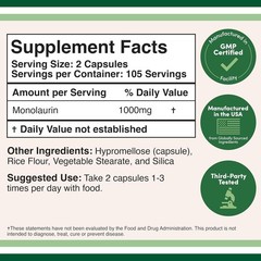 Monolaurin Immune Support Supplement 1,000mg per Serving, 210 Capsules (Vegan Sa