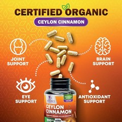 Organic Ceylon Cinnamon Supplement 1800mg – Certified Organic Ceylon Cinnamon