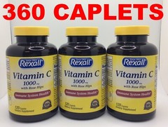 Rexall Vitamin C with Rose Hips 1000mg Immune System Health 360 Caplets, 02/2028