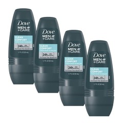 Dove Men+Care Clean Comfort Roll on Deodorant, Aluminum 1.7 Fl Oz (Pack of 4)