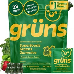 Grüns Adults Super Greens Gummies, Multivitamin Superfood Gummy Bears 28 Packs