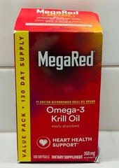MegaRed Omega-3 Krill Oil 350mg Softgels 130 Count in Bottle Brand New Exp 07/27