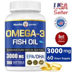 Fish Oil 3000mg Per Serving, Omega 3 Fish Oil Supplements, 180 Softgels