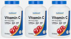 3 PACK – Nutricost Vitamin C with Rose Hips 1025mg, 240 Capsules Per Bottle