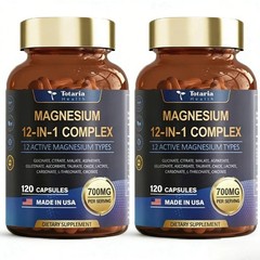 2-bottle Totaria Health Magnesium 12-in-1 Complex 700mg.Glycinate Citrate Malate